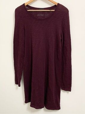 ATM Merlot Slub Cotton Long Sleeve Dress S